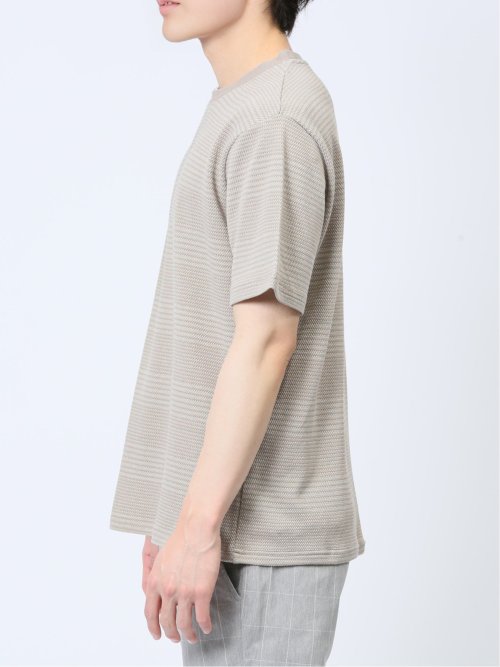 ポップコーンボーダー フェイククルーネック半袖Tシャツ