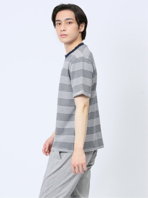 ポップコーンボーダー フェイククルーネック半袖Tシャツ