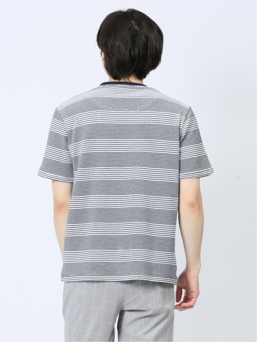 ポップコーンボーダー フェイククルーネック半袖Tシャツ