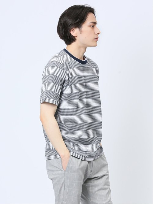 ポップコーンボーダー フェイククルーネック半袖Tシャツ