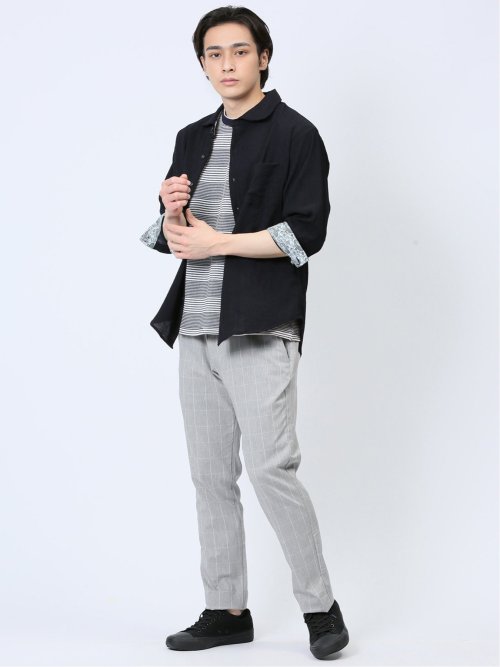 ポップコーンボーダー フェイククルーネック半袖Tシャツ