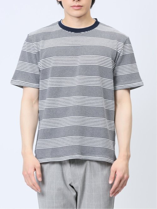 ポップコーンボーダー フェイククルーネック半袖Tシャツ