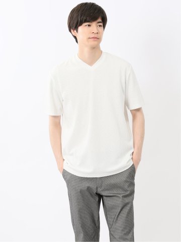 バイヤスジャガード Vネック半袖Tシャツ