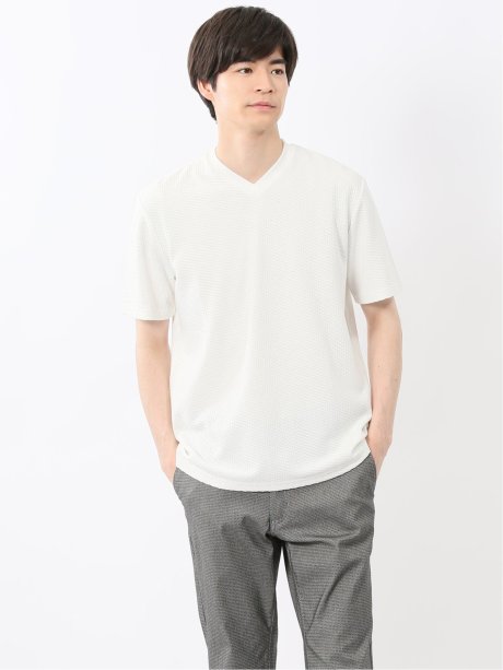 バイヤスジャガード Vネック半袖Tシャツ