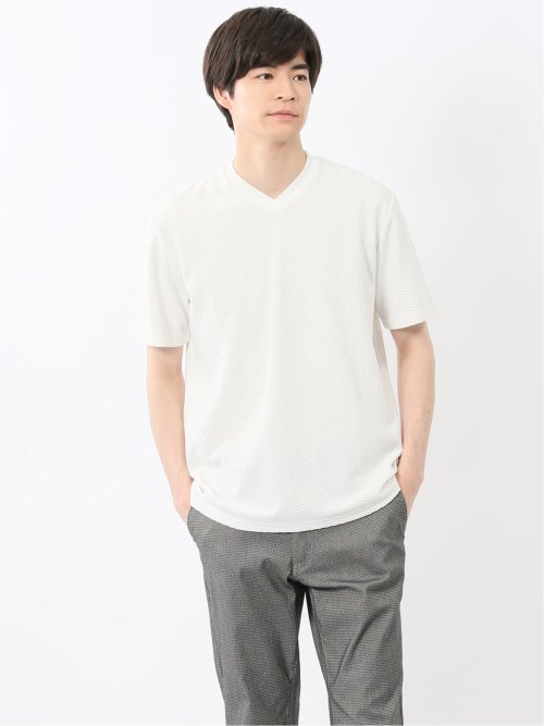 バイヤスジャガード Vネック半袖Tシャツ