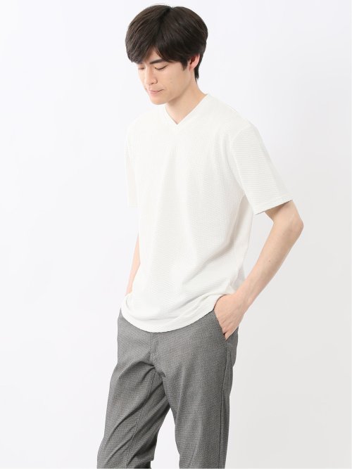 バイヤスジャガード Vネック半袖Tシャツ