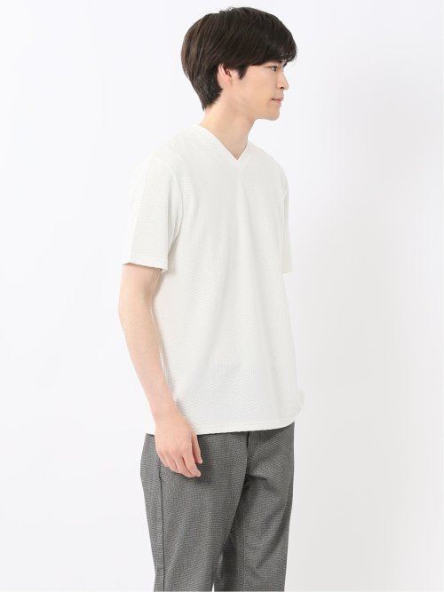 バイヤスジャガード Vネック半袖Tシャツ