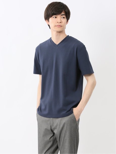 バイヤスジャガード Vネック半袖Tシャツ