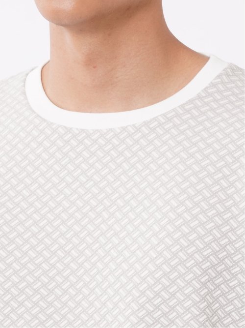 Tシャツ メンズ 長袖 ストレッチ クルーネック フェイクレイヤード バイアス ジャガード