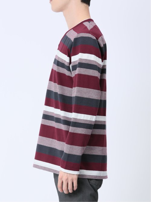 ランダムボーダー フェイクVネック長袖Tシャツ