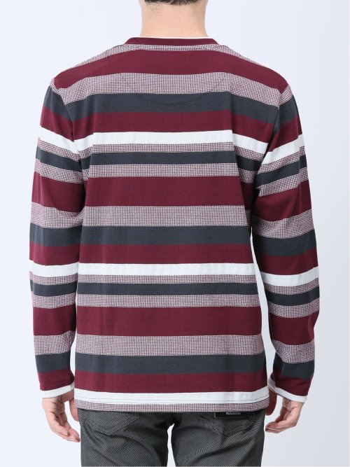 ランダムボーダー フェイクVネック長袖Tシャツ