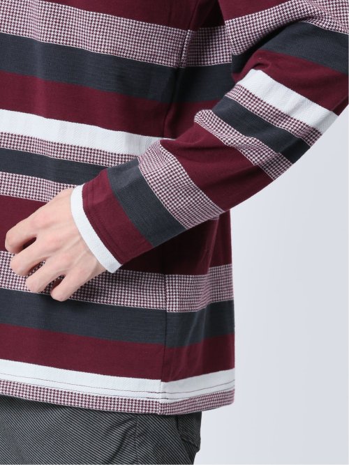 ランダムボーダー フェイクVネック長袖Tシャツ