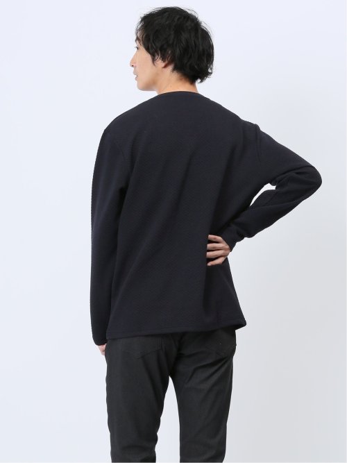 ジオメトリックジャガード フェイクVネック長袖Tシャツ