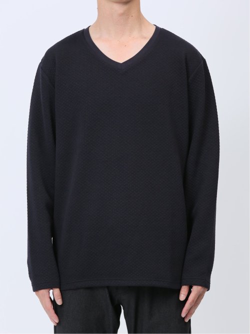 ジオメトリックジャガード フェイクVネック長袖Tシャツ
