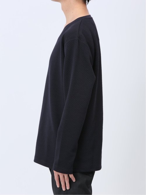 ジオメトリックジャガード フェイクVネック長袖Tシャツ