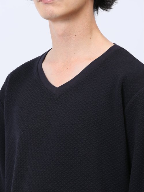 ジオメトリックジャガード フェイクVネック長袖Tシャツ