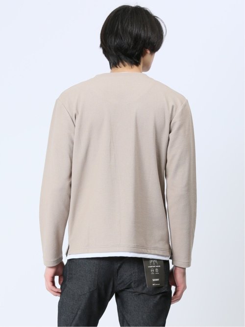 畦ニットソー フェイクVネック長袖Tシャツ