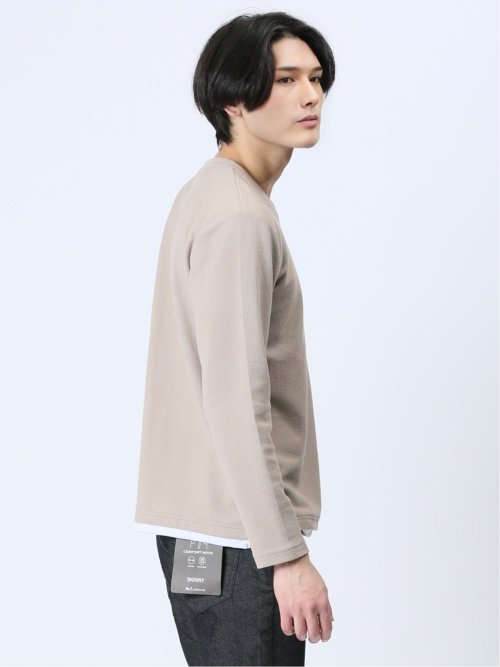 畦ニットソー フェイクVネック長袖Tシャツ