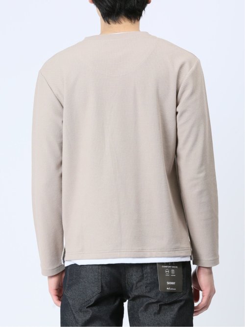 畦ニットソー フェイクVネック長袖Tシャツ