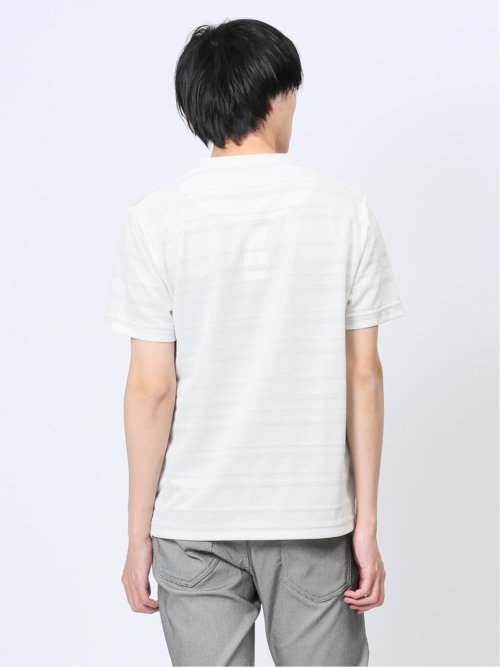 メッシュボーダー フェイクVネック半袖Tシャツ