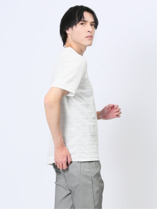 メッシュボーダー フェイクVネック半袖Tシャツ