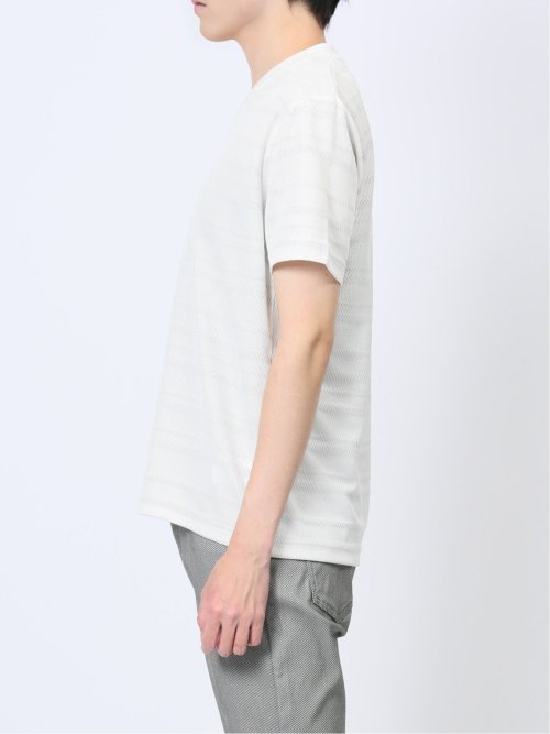 メッシュボーダー フェイクVネック半袖Tシャツ