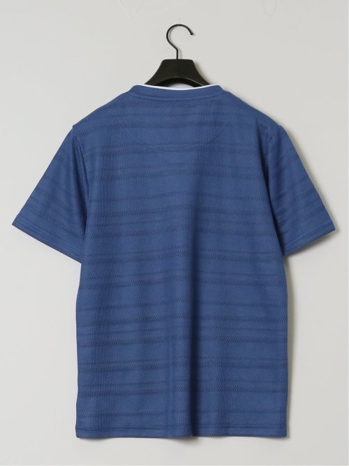 メッシュボーダー フェイクVネック半袖Tシャツ