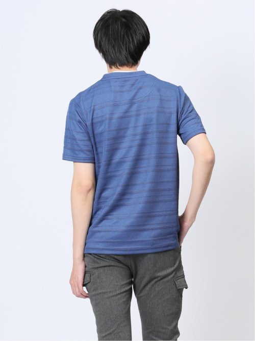 メッシュボーダー フェイクVネック半袖Tシャツ