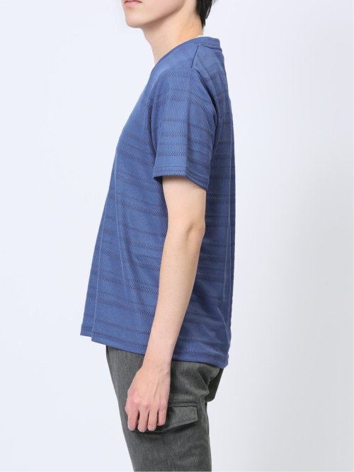 メッシュボーダー フェイクVネック半袖Tシャツ