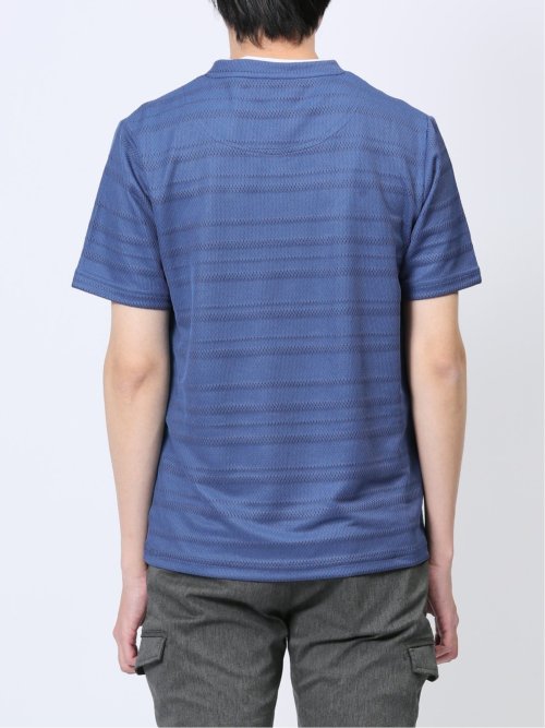 メッシュボーダー フェイクVネック半袖Tシャツ