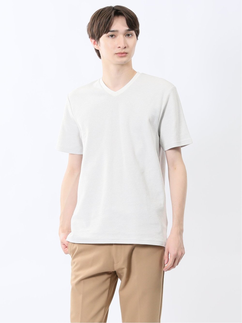メランジ 裏ボーダー Vネック半袖Tシャツ