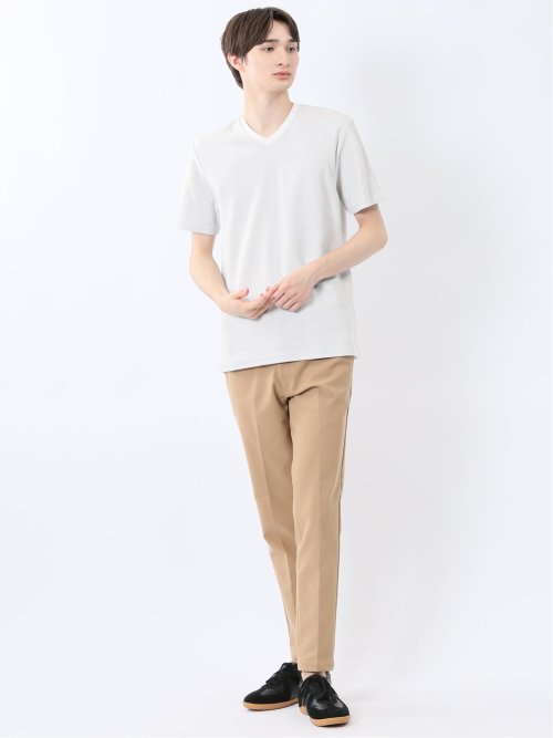 メランジ 裏ボーダー Vネック半袖Tシャツ