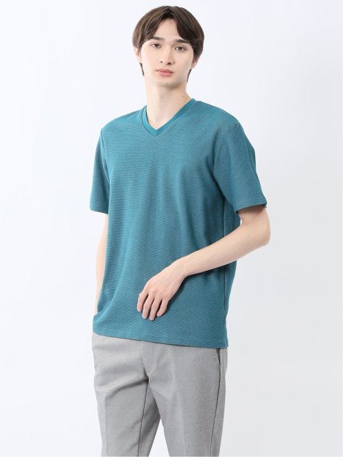 メランジ 裏ボーダー Vネック半袖Tシャツ