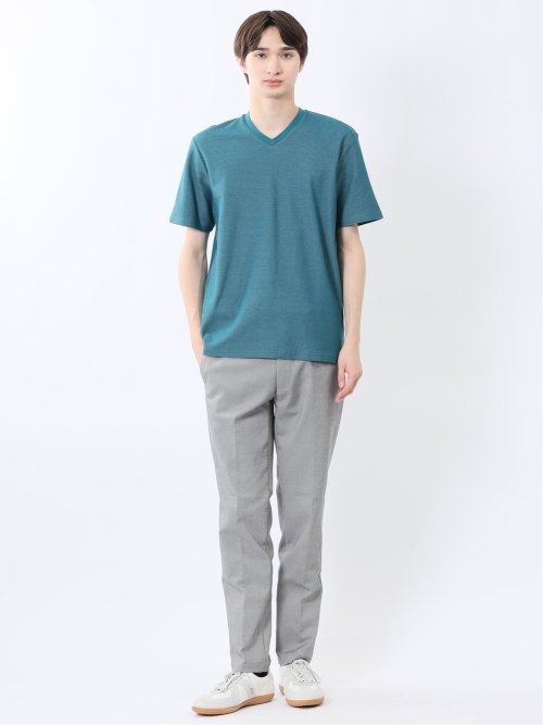 メランジ 裏ボーダー Vネック半袖Tシャツ