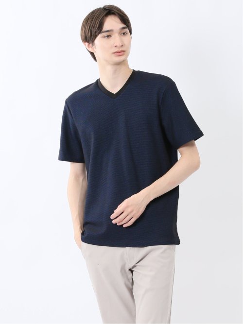 メランジ 裏ボーダー Vネック半袖Tシャツ