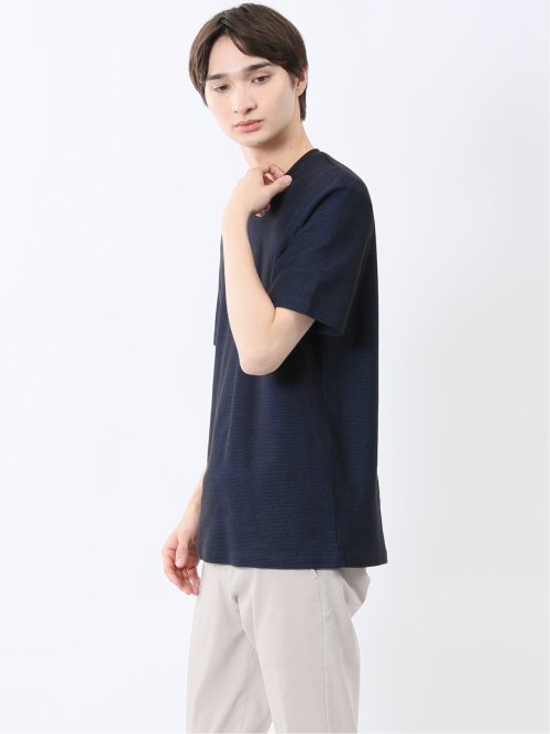 メランジ 裏ボーダー Vネック半袖Tシャツ