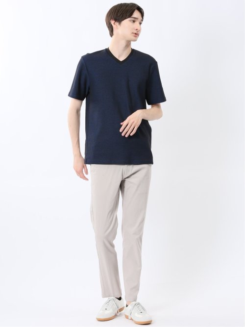 メランジ 裏ボーダー Vネック半袖Tシャツ