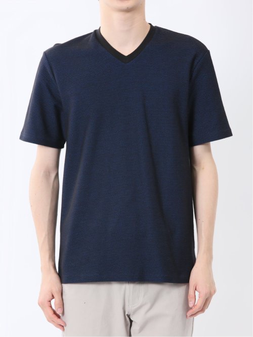 メランジ 裏ボーダー Vネック半袖Tシャツ