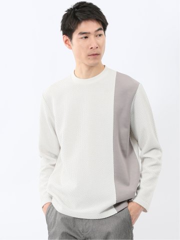 バーズアイジャガード クルーネック長袖Tシャツ