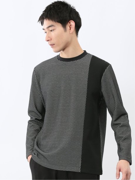 バーズアイジャガード クルーネック長袖Tシャツ