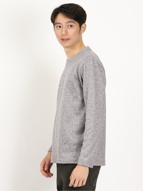 プリントニットフリース フェイククルーネック長袖プルオーバー