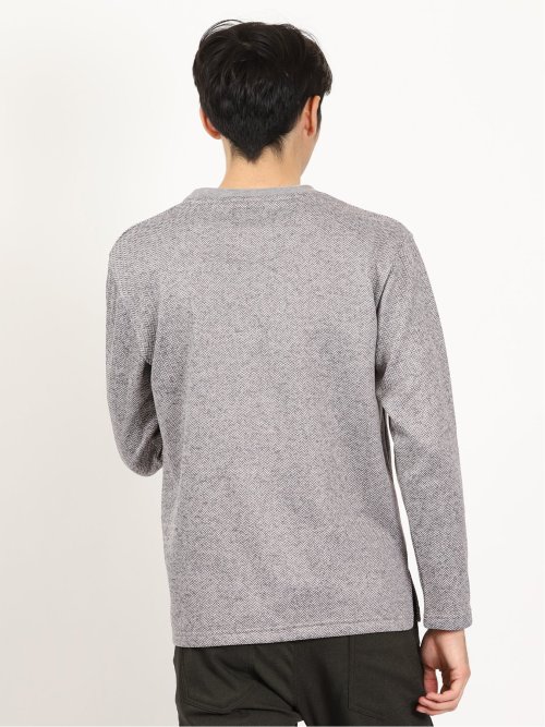 プリントニットフリース フェイククルーネック長袖プルオーバー