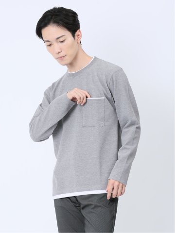 ポップコーン フェイククルーネック長袖Tシャツ