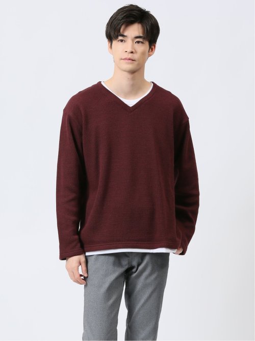 スラブ裏起毛 Vネック長袖Tシャツ