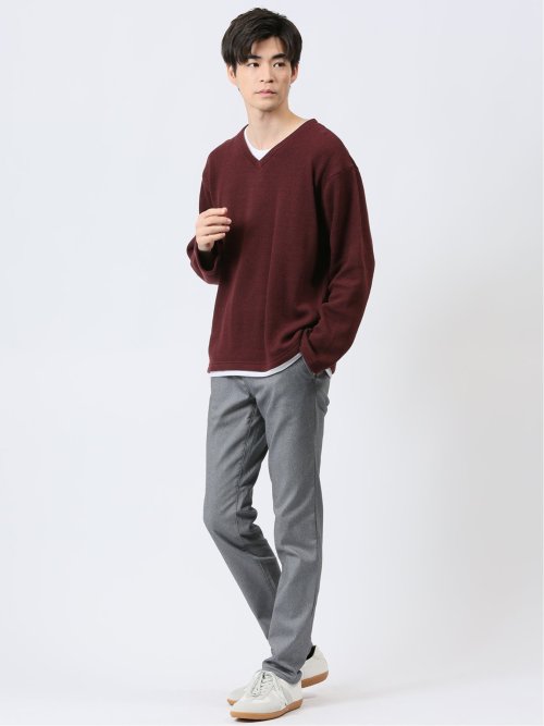 スラブ裏起毛 Vネック長袖Tシャツ