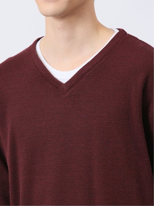 スラブ裏起毛 Vネック長袖Tシャツ