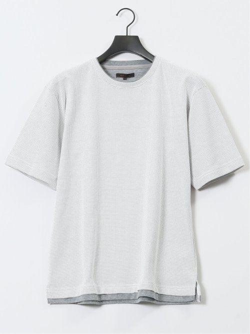 格子柄ジャガード クルーネック半袖Tシャツ