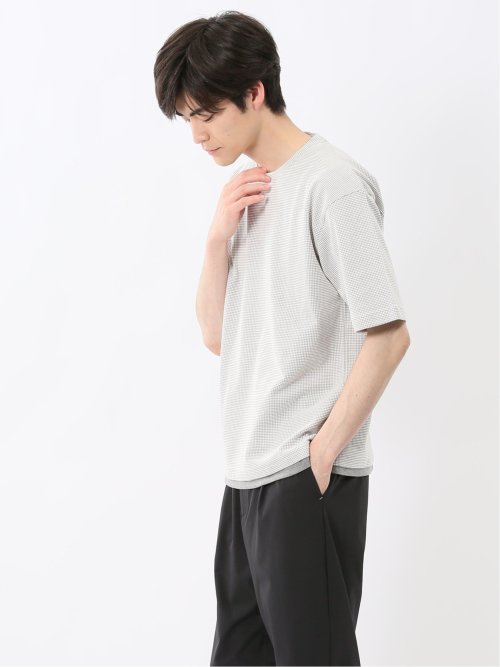 格子柄ジャガード クルーネック半袖Tシャツ