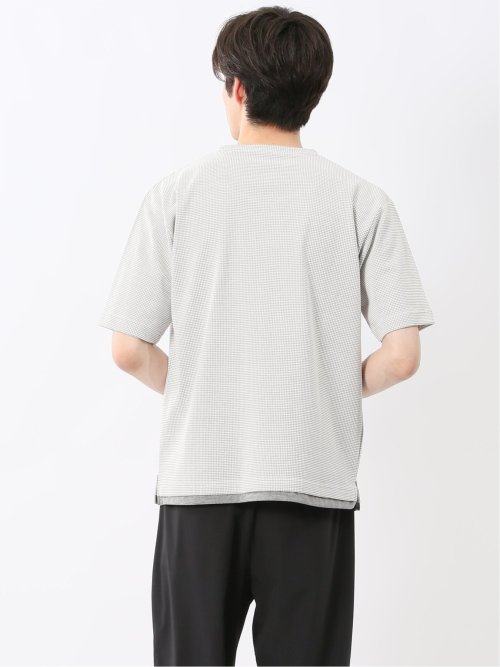 格子柄ジャガード クルーネック半袖Tシャツ