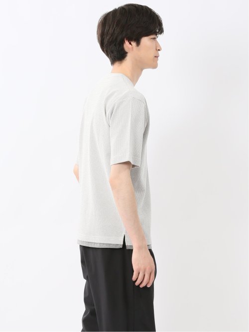格子柄ジャガード クルーネック半袖Tシャツ